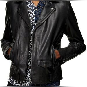 Topman Men’s Leather Biker Jacket Black M